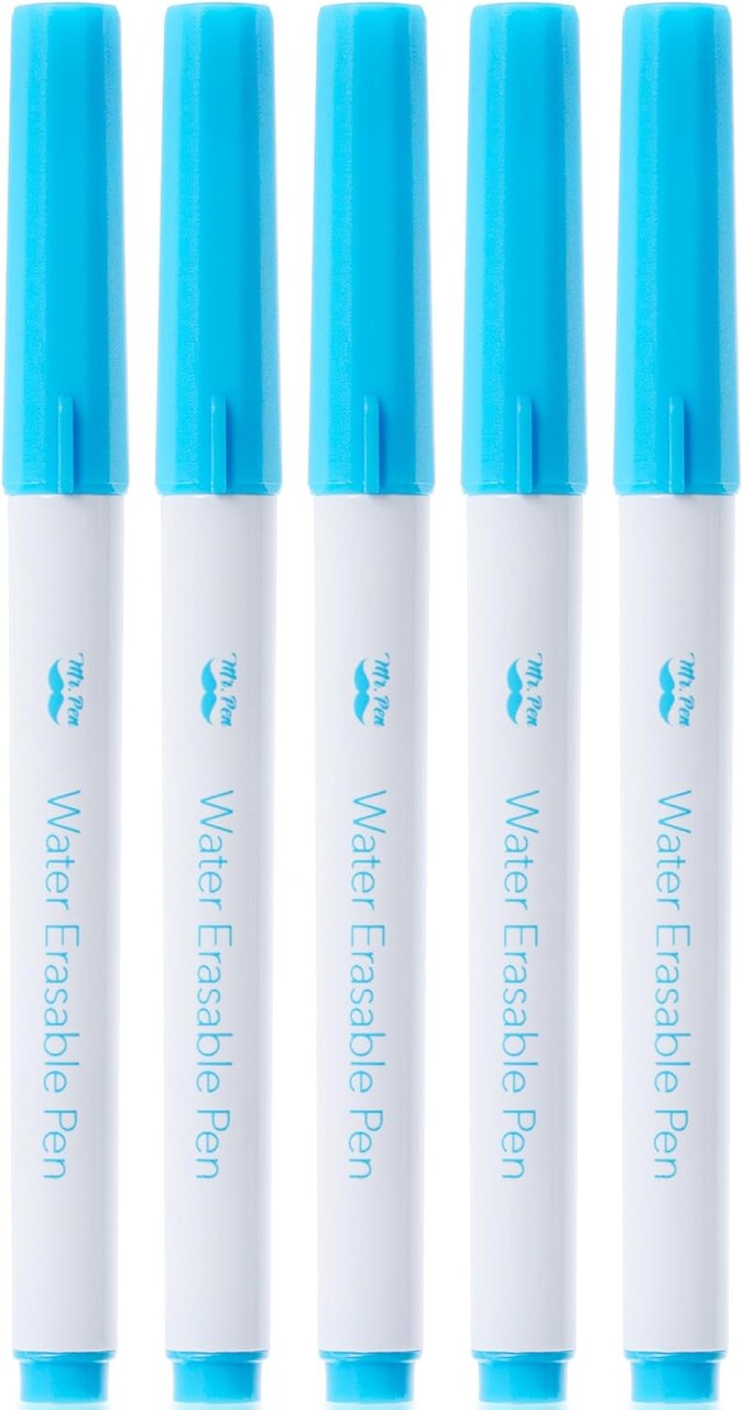Fabric Markers for Sewing, 5 Pack, Blue, Erasable, Water Soluble Fabric Marker, Fabric Pens for Sewing Erasable, Washable Fabric Marker, Water Soluble Pen, Fabric Marking Pens for Sewing